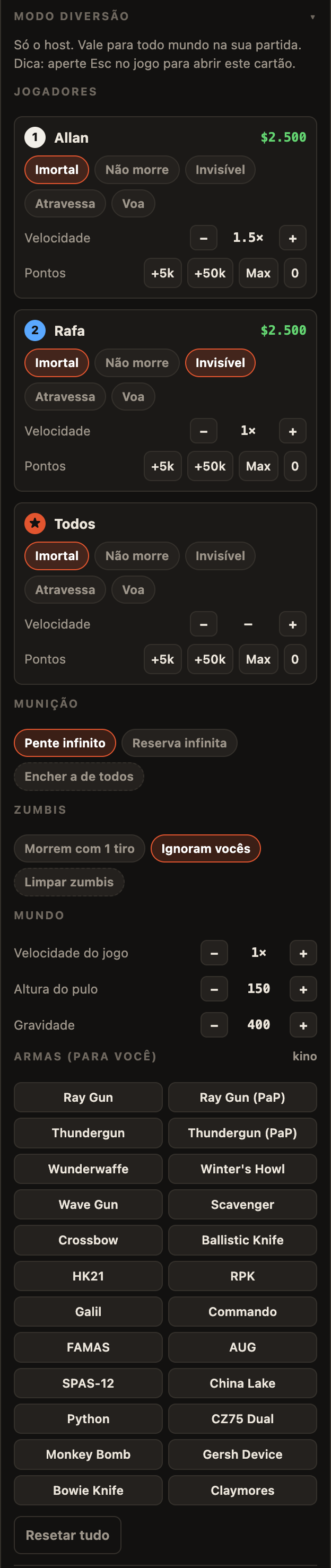 O painel do modo diversão no cartão Co-op